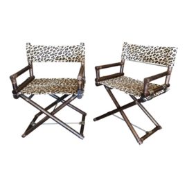 Pair of McGuire Animal Print Campaign Chairs