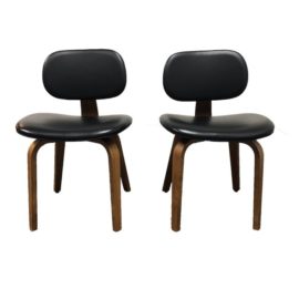 Gus Thompson Black Leather Chairs - A Pair