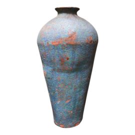 Large Blue Ceramic Vase With Floral Arrangement
