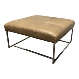 1960s Mid-Century Modern Chrome and Leather Square Ottoman