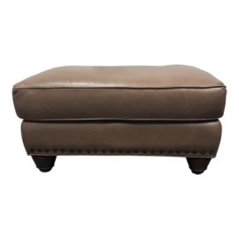 Traditional Brown Leatherette and Nailhead Trim Mahogany Ottoman