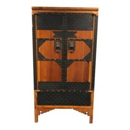 Vintage Wood & Iron Metal Work Armoire