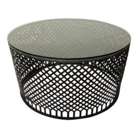 Round Metal Base Glass Top Drum Coffee Table