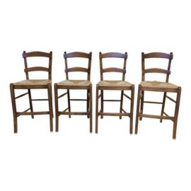 San Giovanni Italian Wood & Rush Counter Stools - Set of 4