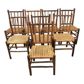 Old Hickory - Wood + Caning Dining Chairs - Set of 8