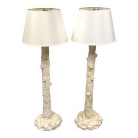 Contemporary Faux Boise Style White Ceramic Floor Lamps - a Pair