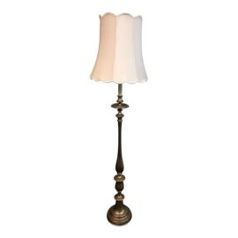 Traditional Ralph Lauren Brass Floor Lamp with Silk Shade