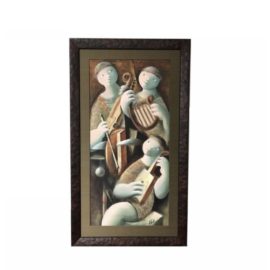 Signed Custom Framed Spanish Three Musician Oil on Canvas Painting