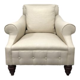 American Classical Ralph Lauren Rolled Arm Tufted Ivory Arm Chair