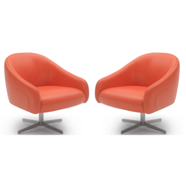 Kuka Furniture Orange Bonded Leather Swivel Chairs - a Pair