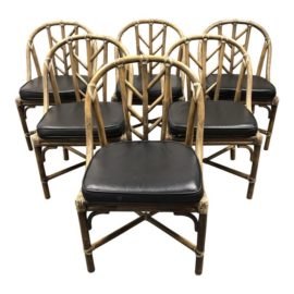 McGuire Bamboo + Leather Chairs - Set of 6