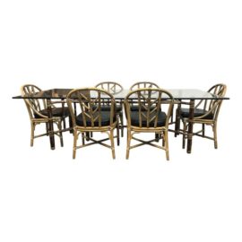 McGuire Bamboo & Leather Dining Table & 6 Chairs