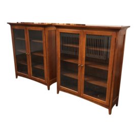 Thomasville Two Door Glass + Wood Bookshelfs - a Pair