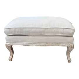 French Country Restoration Hardware Lyon Linen Ottoman. Original Price: 895