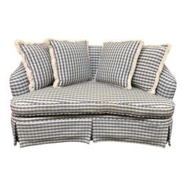 Navy Blue Gingham Printed Loveseat