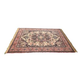 Persian Style Pink and Blue Hand Tied Area Rug - 7′7″ × 5′7″
