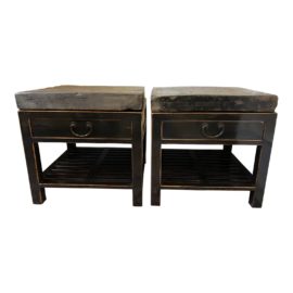 Chinese Stone Top Side Tables - a Pair. Original Price: $5,000.00