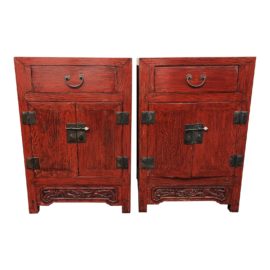 Asian Red Lacquer Side Tables - a Pair