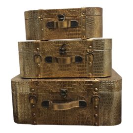 Campaign Style Decorative Gold Luggage - Set of 3