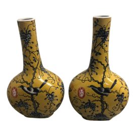 Chinese Hand Painted Ceramic Vases - a Pair