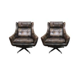 Mid-Century Modern Restoration Hardware Motorcity Leather Swivel Chairs - a Pair. Original Price: $4,500.00