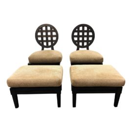 McGuire Portico Chairs & Ottomans by Orlando Diaz-Azcuy - A Pair