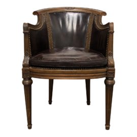 Vintage Wood Framed + Cigar Leather Arm Chair