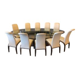 Pietro Costantini Dining Chairs & Custom Oval Glass Table Dining Set. Original Price: $20,000.00