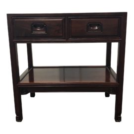 Asian Influenced Solid Wood Two Drawer Side Table