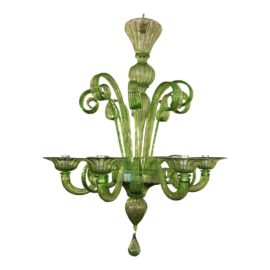 Angelo Vittorio Mazzega Murano Green Six Light Chandelier