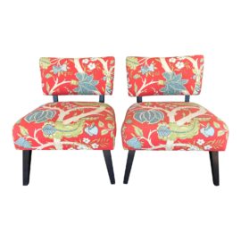 Pair of Scalamandre Upholstered Slipper Chairs