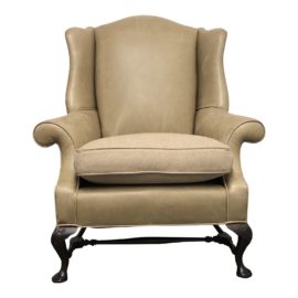 Sutter Furniture Leather Wingback Chair & Fabric Cushion by Holly Hunt