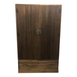 Vintage Japanese Bamboo Motif Two-Piece Armoire