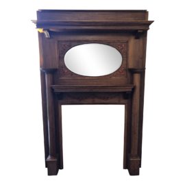 Wood Framed & Oval Mirror Inlayed Fireplace Mantel