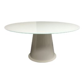 DomItalia Palio-152 White Glass Round Table. Original Price: $2,400.00