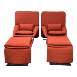 Pair of Vittorio Introini Reclining Lounge Chairs + Ottomans for Saporiti Italia