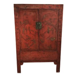 Vintage Asian Red Lacquer Wood Armoire