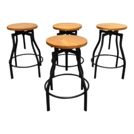 Industrial Adjustable Height Bar Stools Set of Four