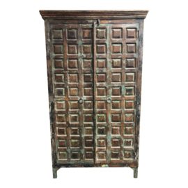 Distressed Custom Salvaged + Hand Carved Indian Wood Armoire
