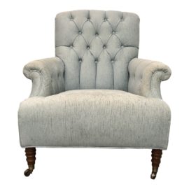 Custom Light Blue Tufted Upholstered Arm Chair