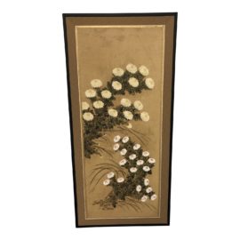 19th Century Antique Japanese Chrysanthemums Panel Screen
