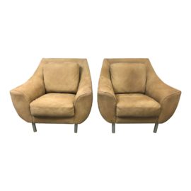 Nicoletti Italia Leather Suede Arm Chairs - a Pair. Original Price: $2,000