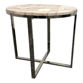 Palecek Chrome Base Petrified Wood Side Table