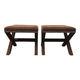 Safavieh Giulia Velvet + Nailhead X Stools - a Pair
