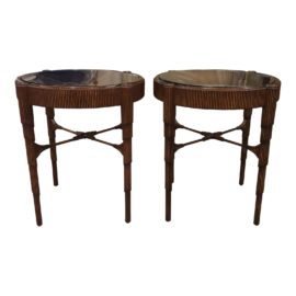 Regency Cascade Round Mahogany Side Tables - a Pair