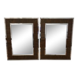 William Sonoma Fulton Zebra Wood + Chrome Wall Mirrors - a Pair