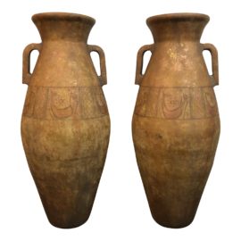 Pair of Large Handprinted Ceramic Urns