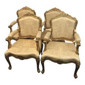 Carved Gilt Arm Chairs, Set of Four