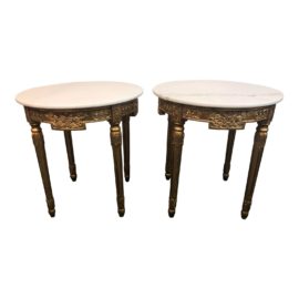 Marble + Gilt Side Tables, a Pair