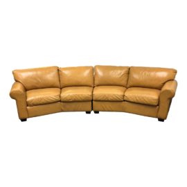 Polo Four Seater Navajo Palomino Leather 2 Pc. Curved Sofa